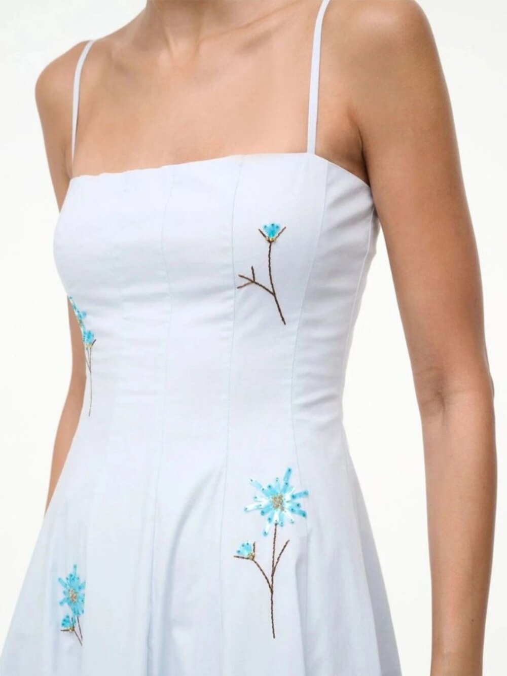 Staud Wylie Light Blue Embellished Poplin Midi Dress 0 - Picture 5 of 16